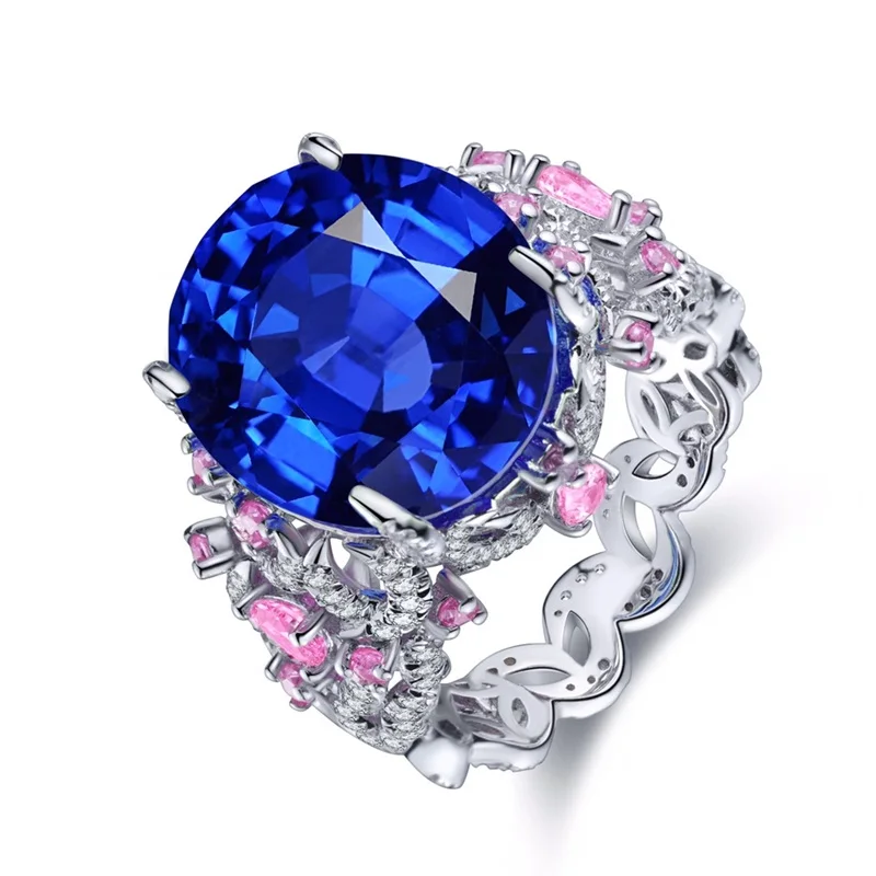 

Ruif Gorgeous 925 Silver about 12.6ct Lab Grown Sapphire Rings for Women Wedding Party Jewelry
