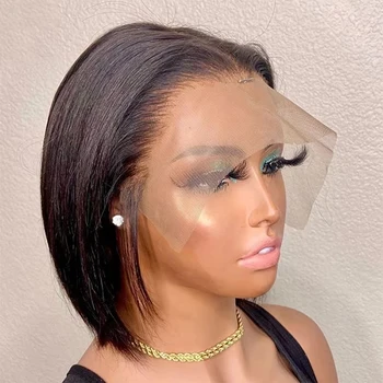 Wear and Go Glueless Bob Wig Human Hair Pre Plucked Pre Cut 215% Density 5x5 HD Transparent Lace Front Wigs Human Hair for Black Women Short Straight Bob Wigs No Glue Lace Closure Wigs for Beginners 10 Inch 1