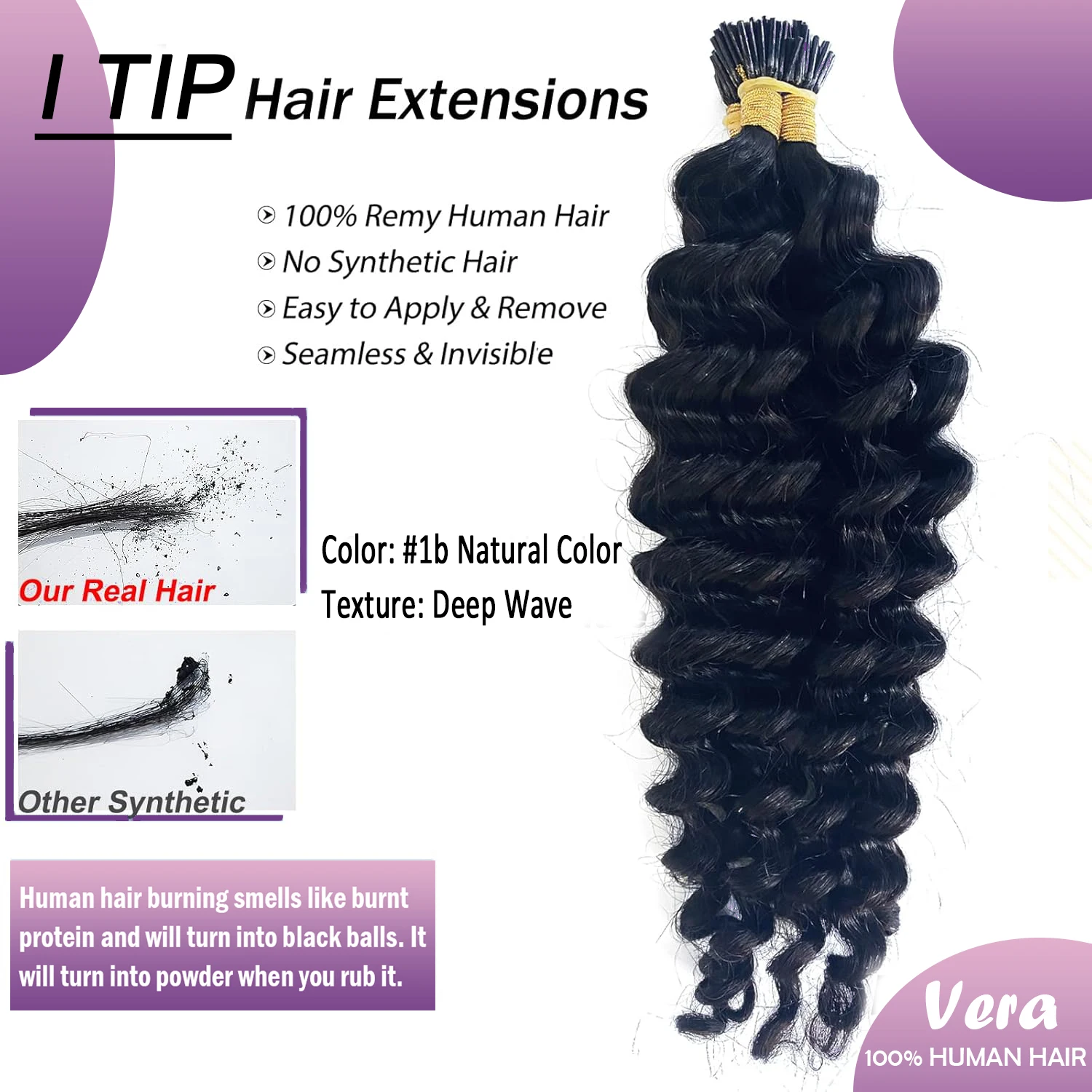 Microlink Deep Wave I Tip Human Hair Extension Pre Bonded Curly Brazilian Remy Hair Micro Stick I Tip Human Natural Black