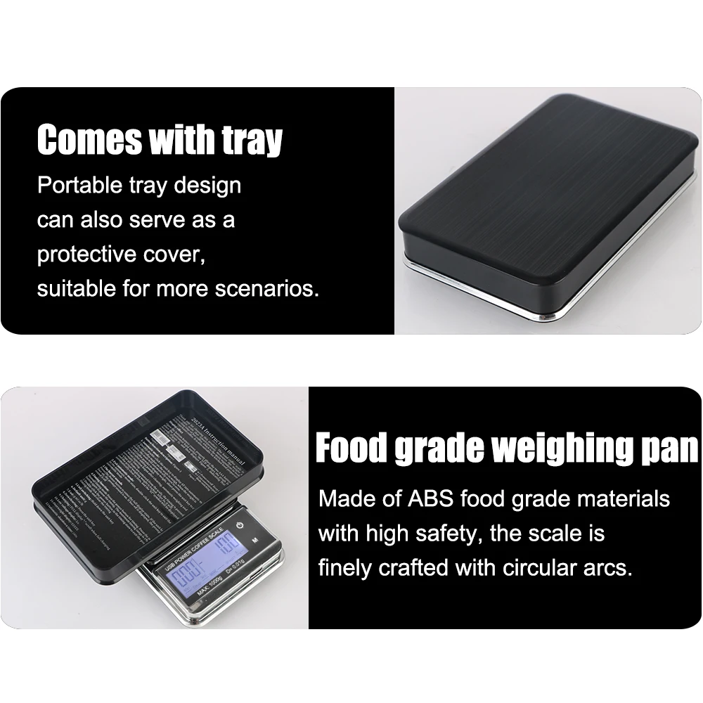 Mini Pocket Scale 1000g/0.01g Auto Timer Digital Kitchen Coffee Scale Electronic Scale High Precision Cyclic Rechargeable