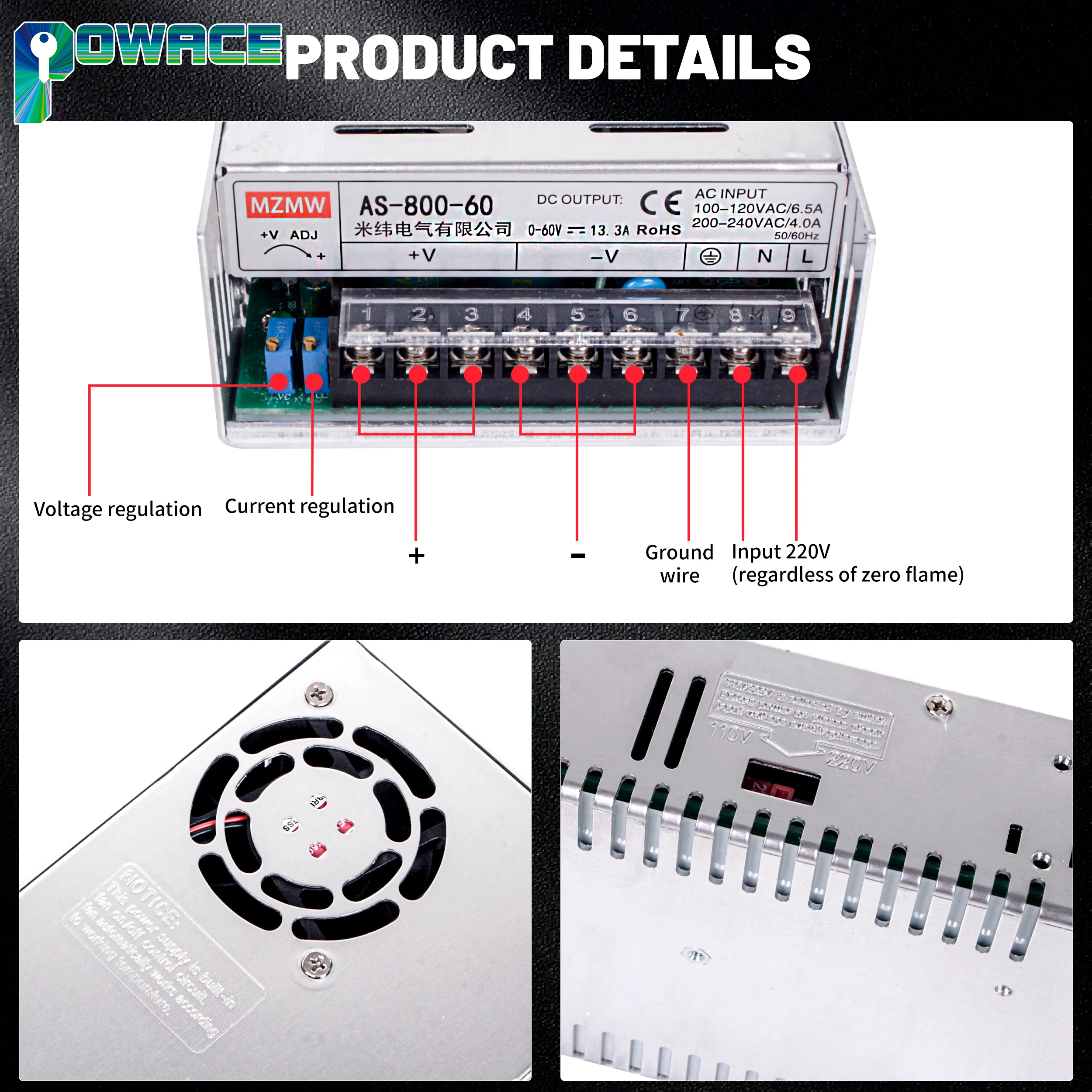800W AS-800 CNC 부품 DC 스위칭 전원 공급기 변압기 AC에서 DC 드라이버로 12V 15V 24V 36V 48V 60V 72V 80V 110V 220V 150V