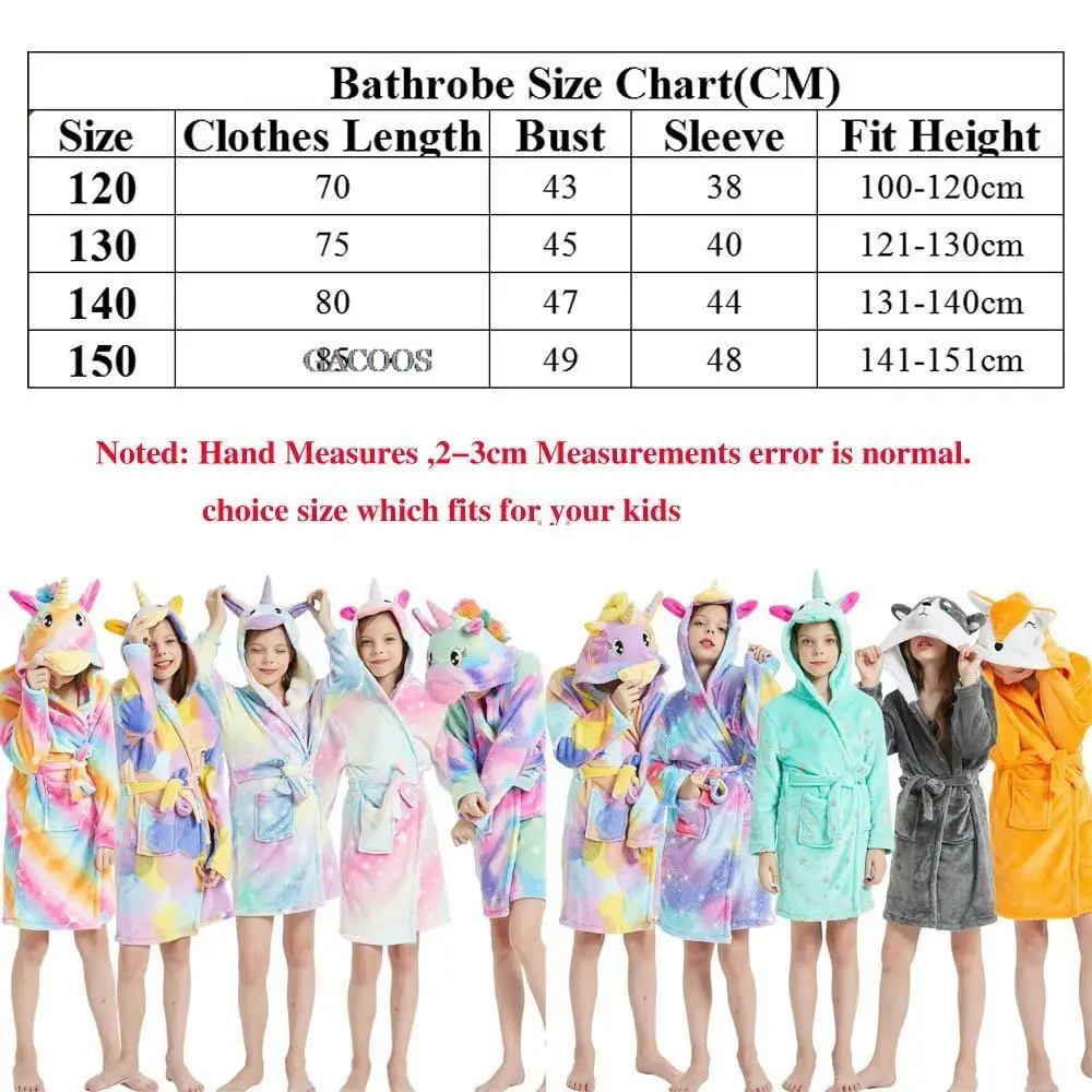 Autumn Winter Kids Sleepwear Kigurumi Unicorn Robe Flannel Warm Bathrobe For Girls 4-12 Years Teenagers Children Pajamas For Boy