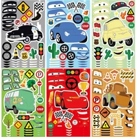 6/12 feuilles d'autocollants puzzle à assembler pour créer des visages de voitures Lightning McQueen, dessins animés Disney, jouets de décoration pour fêtes 1