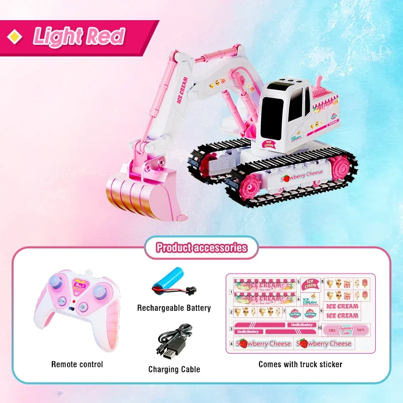 1/24 2.4G RC Stickers Truck Crawler Truck 6CH Remote Control Alloy Excavator Model Light Music Flexible Arm Kids Toys Girl Gifts 6
