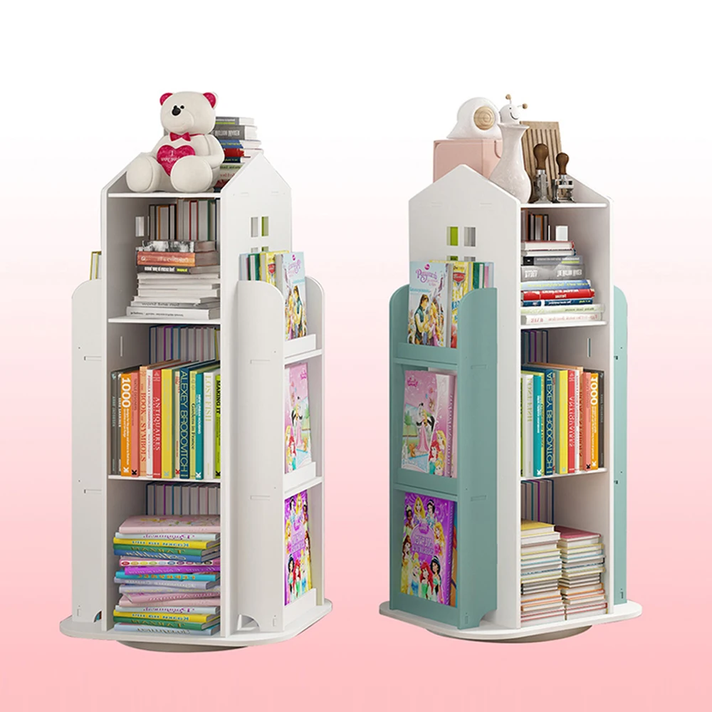 

Children's Bookshelf 360° Rotating Cartoon Book Shelf Magazine Storage Rack Sundries Organizer Newspaper Bookcases Furniture