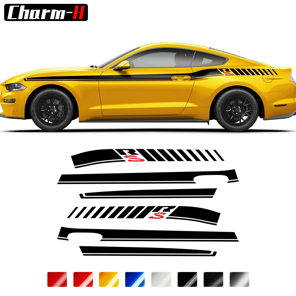 

Car Body Side Accent Stripes Racing Sport Graphics Decals Stickers for Ford Mustang 2015-2023