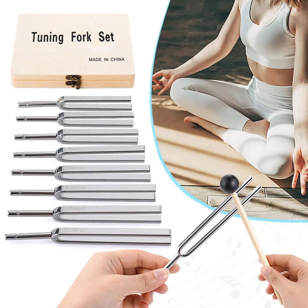 8Pcs 256-512HZ Steel Tuning Fork Set Health Physics Vibration Medical Diagnostic + Mallet Vibration Healing Therapy Medical Tool 3