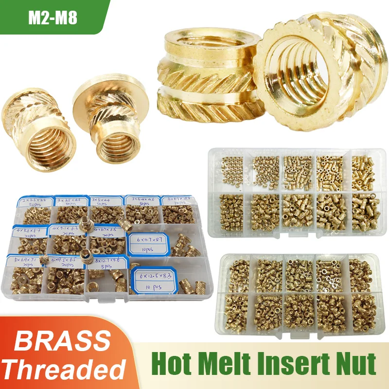 

M2 M2.5 M3 M4 M5 M6 M8 Brass Threaded Insert Nut Hot Melt Copper Nuts Inserts Heating Embedded Thread Nuts Insertion Insertnut