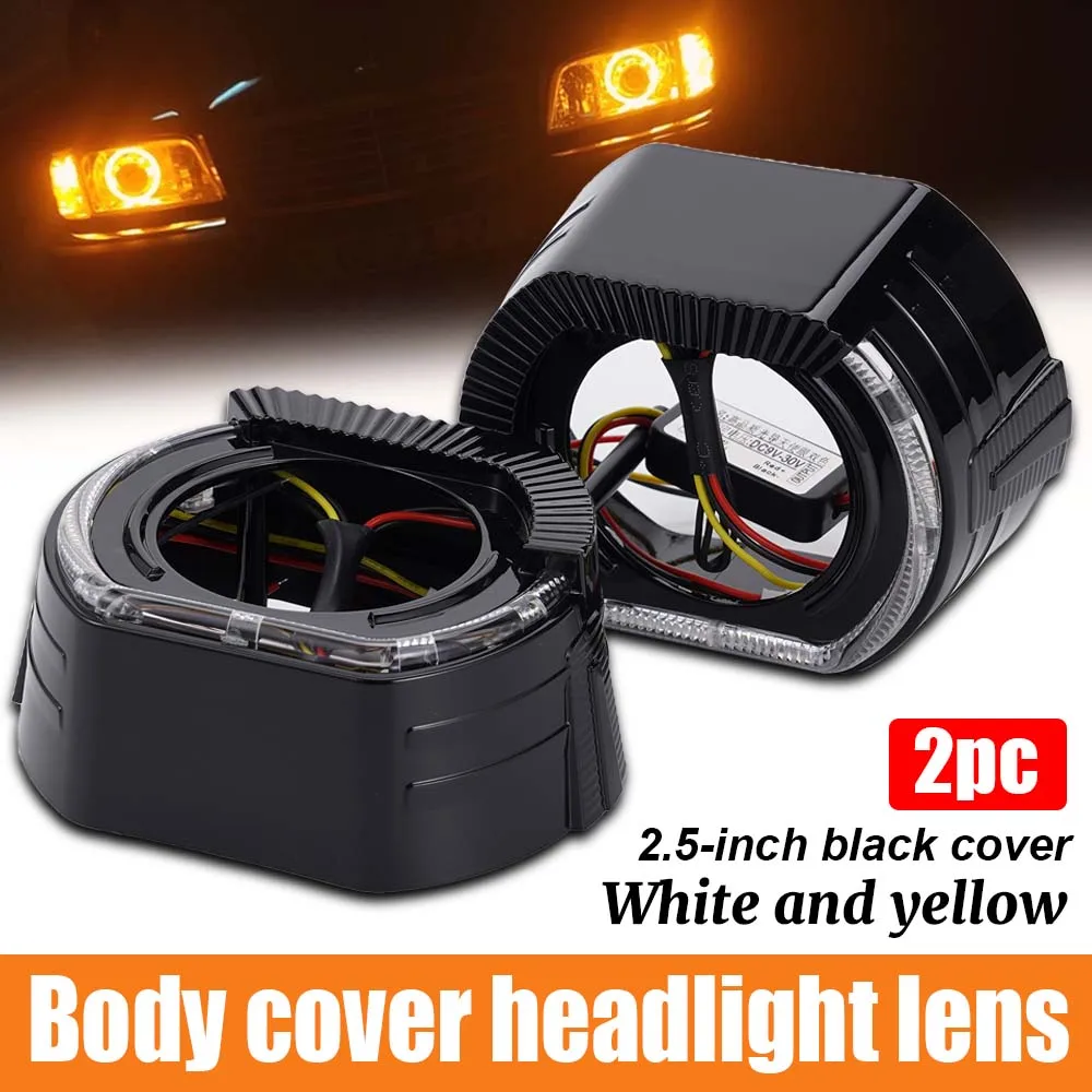 2pcs 자동차 전면 LED 헤드라이트 렌즈 흰색/노란색 빛 2색 자동차 헤드라..