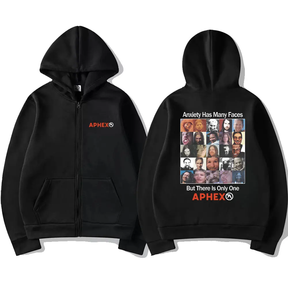 Britain Electronic Music Aphex Twin Anxiety Has Many Faces But There Is Only One APHEX Zipper Hoodie Men Vintage Zip Up Jacket