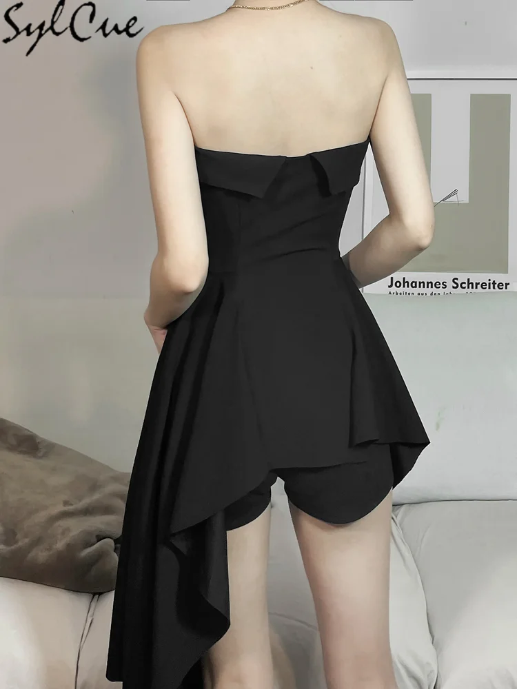 Nibber Black Mysterious Mature Design Sense Party Evening Slim Fashion Trend Femininity Beautiful Women's Tube Top Dress Sexy