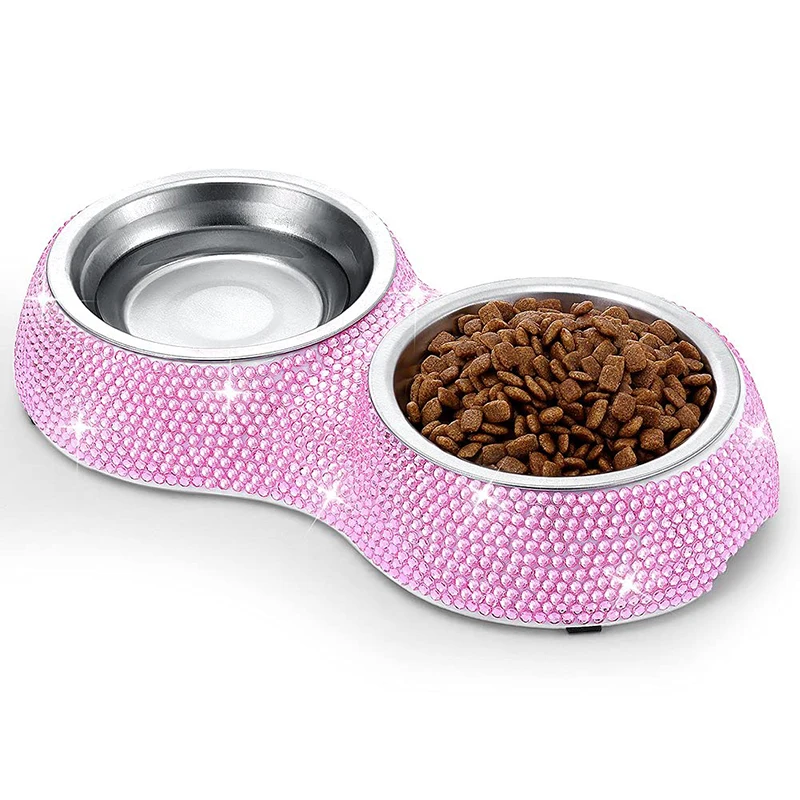 1pc Candy Color Stainless Steel Double Bowls Pet Bowls, Plastic Cat Bowls Suitable For Indoor And Outdoor Cat And Dog Feeding And Watering P 70694439