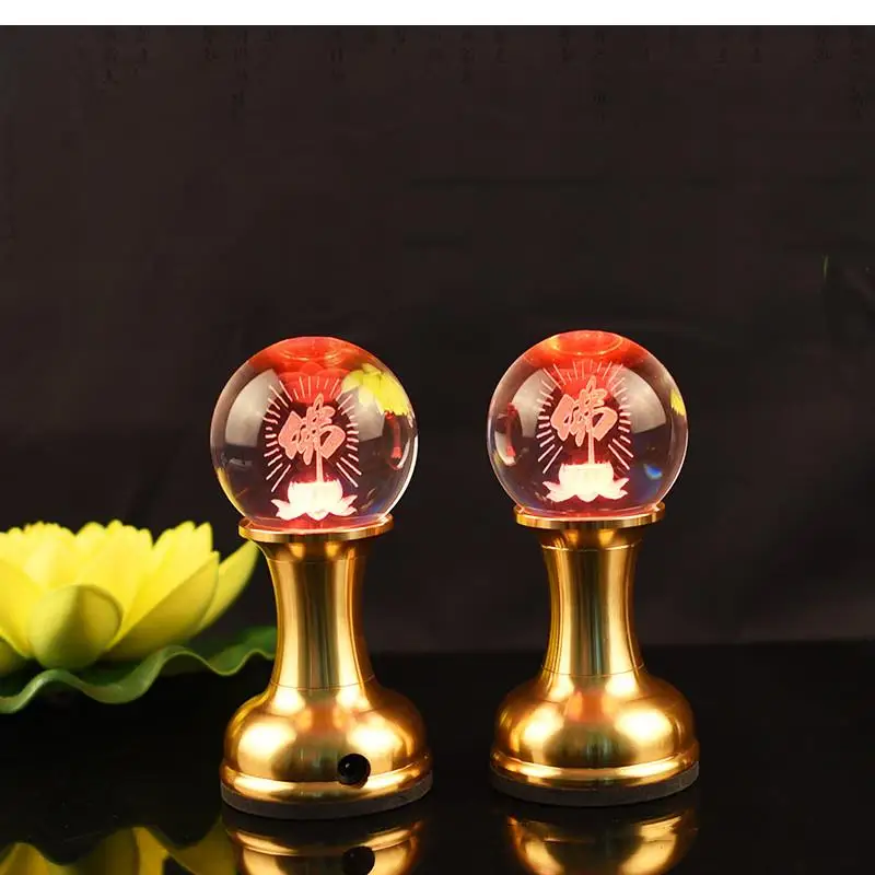 Charge Plug In Coloured Glass Lamp LED Buddha God of Wealth Temple Pray Household Crystal Ever Burning