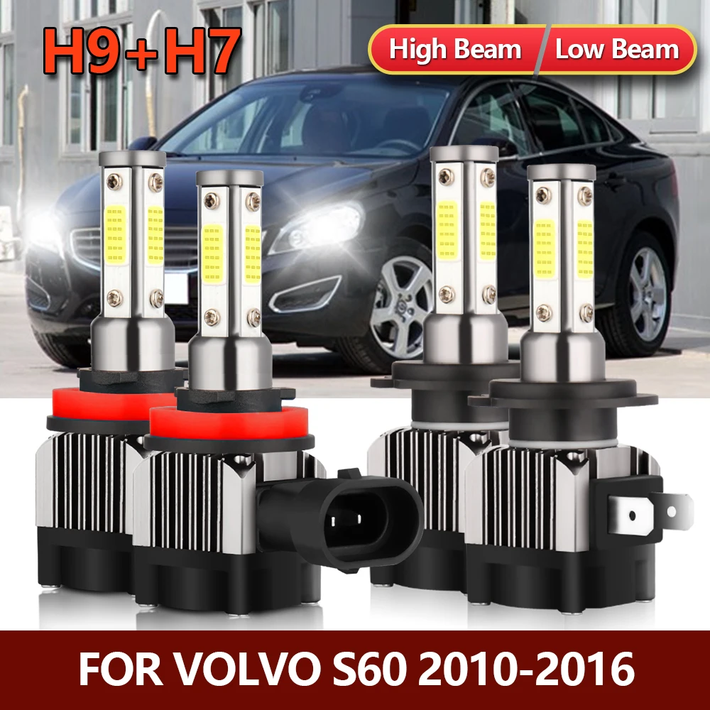 

4x LED Headlight Bulbs H9 High H7 Low Combo Car Bright Four-sides Auto Lamp For Volvo S60 2010 2011 2012 2013 2014 2015 2016