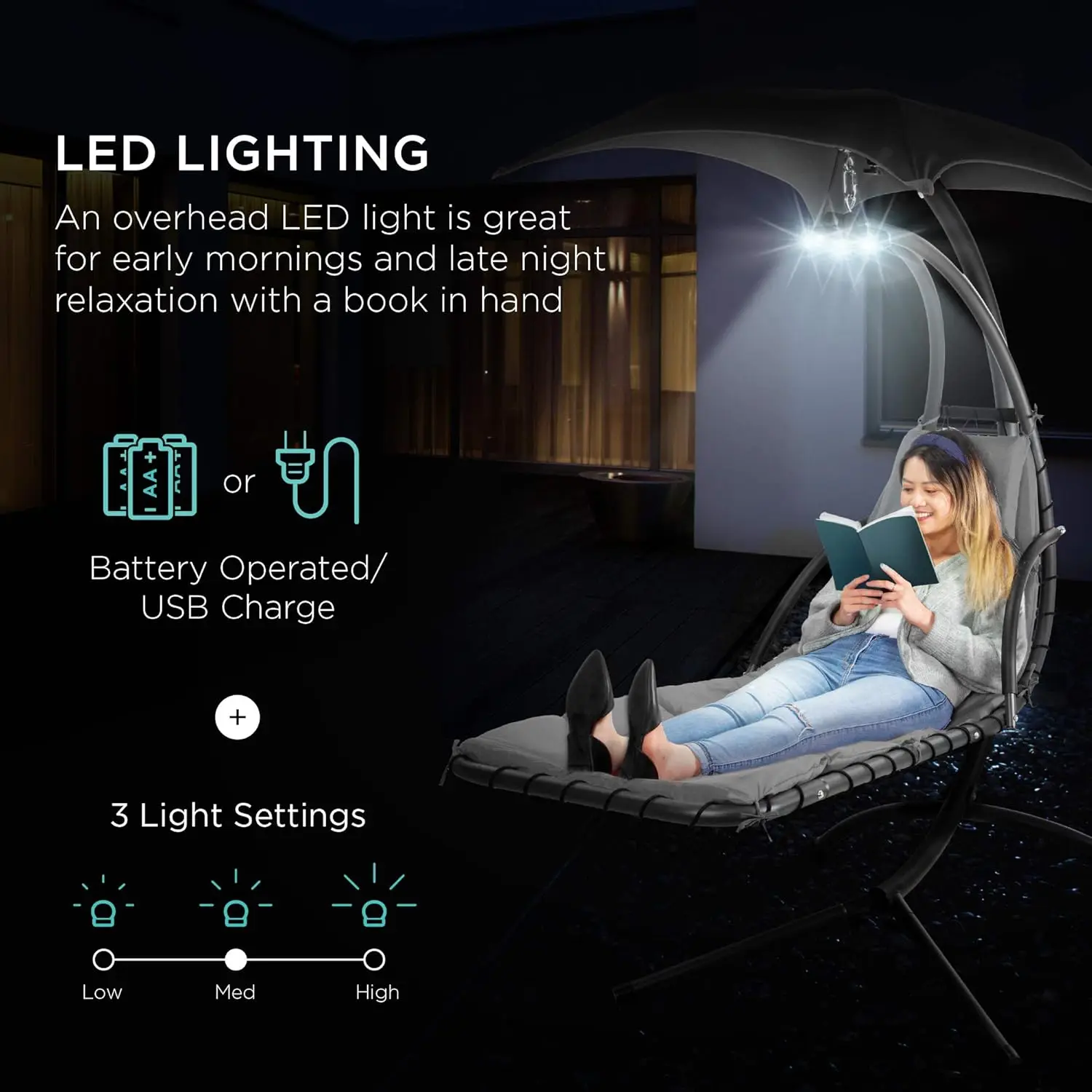 Hanging LED-Lit Curved Chaise Lounge Chair 3