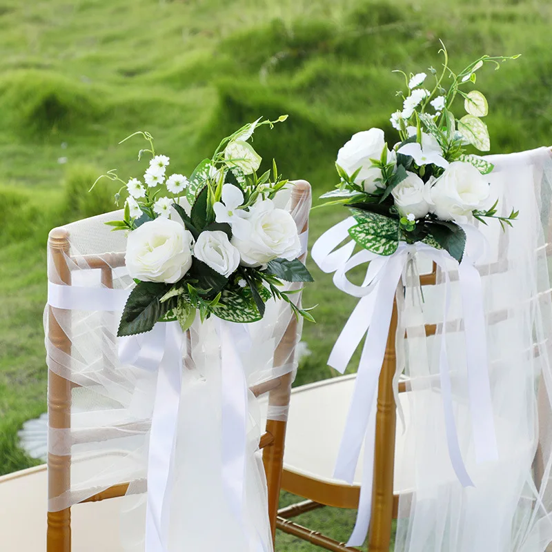 

1pcs, Festival, Valentine's Day, Wedding, Artificial Flower Decoration Chair Back, Light Luxury Wedding Venue Layout Chair Cover