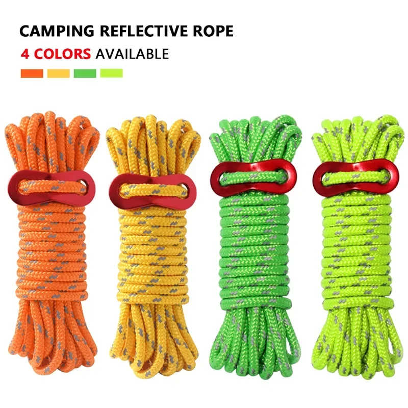 4m 4MM Reflective Guyline Tent Rope Multifunction Runners Guy Line Cord Paracord Outdoor Sports Camping Hiking Tent Accessories