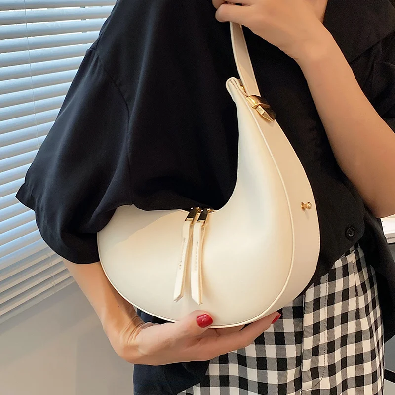 PU Leder Frauen Designer Handtasche Geldbörsen Mode Vintage Brieftasche Doppel-Reißverschluss Halbmond Halbmond Hobos Umhängetaschen_voghion.com