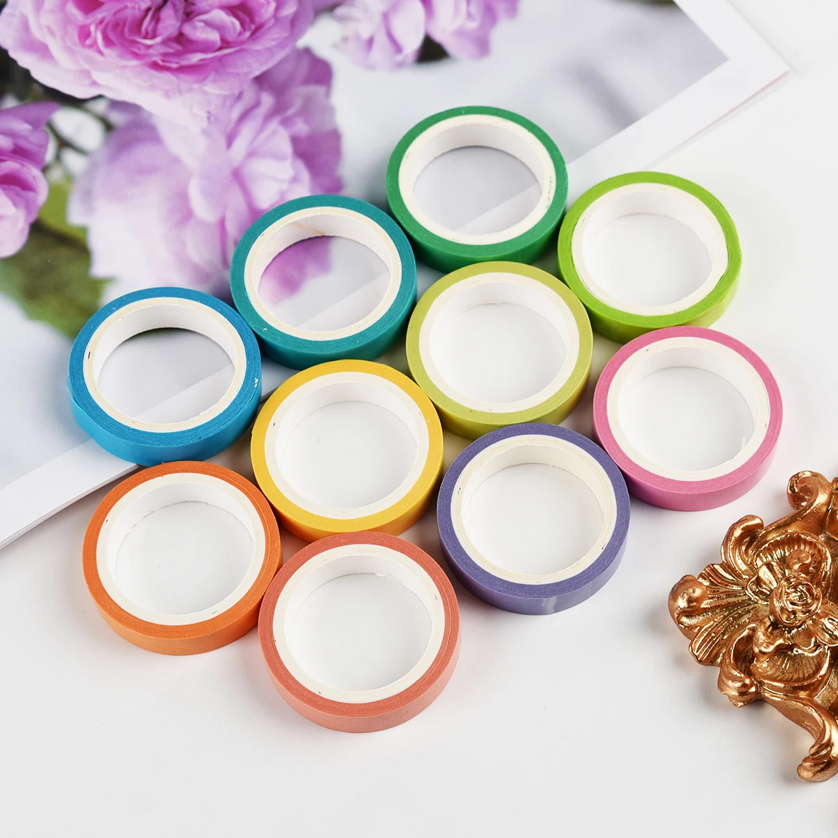 10Rolls/lot Rainbow Washi Tapes Scrapbooking Basic Masking Tape Journal Supplies Decorative Adhesive Stationery Washi Tape Set 5