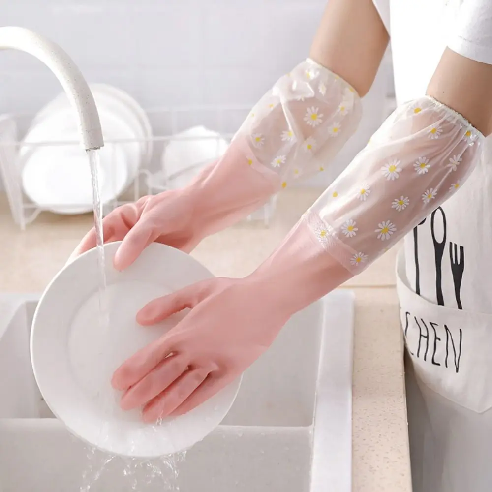 1 Pair Thermal Dishwashing Gloves Thick And Durable Cleaning Gloves Waterproof Household Scrubber Non-slip Kitchen Clean Tool