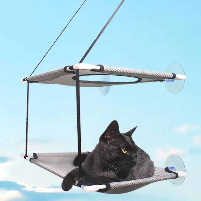 New Pet Cat Hammock Suction Cup Cat Climbing Frame Glass Window Sill Tile Double Layer Sandwich Mesh Cat Nest Bed 3