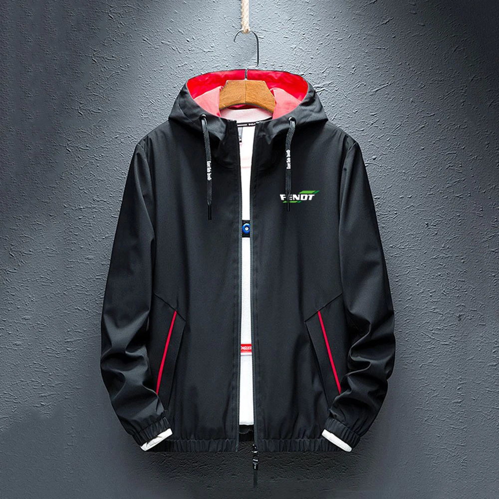 FENDT 2023 Spring and Autumn New Printed Coat Men's Solid Color Zipper Jacket Casual Fashion trench coat
