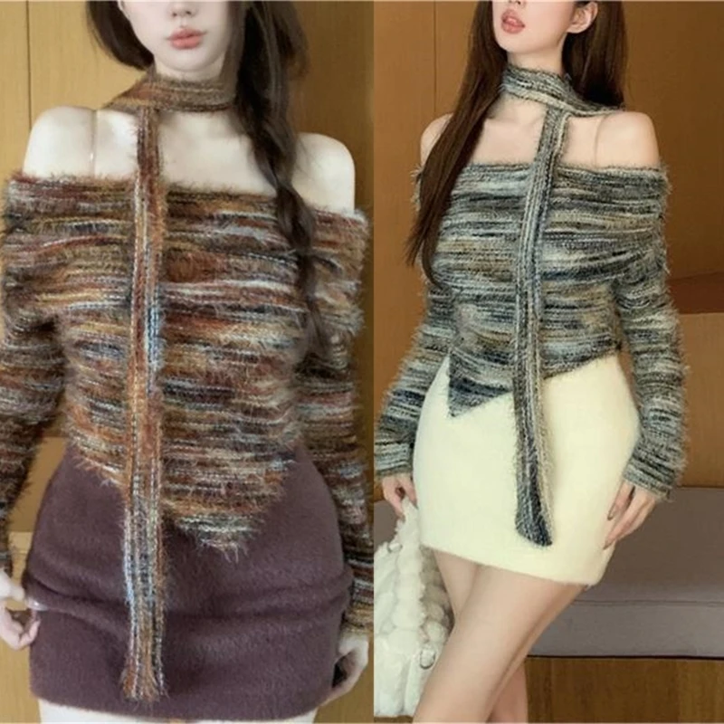 

Sophisticated Off Shoulder Sweater Women's Long Sleeve Knitted Top Pullover