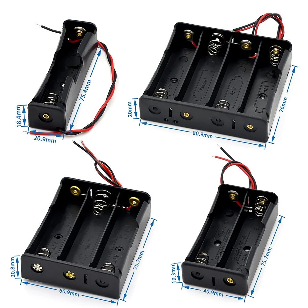 5Pcs 1 2 3 4 Slot Plastic 18650 Battery Case Holder with Wire Lead DIY Batteries Clip Holder Container for 18650 3.7V Battery