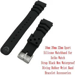 Black Waterproof Sports Silicone Diving Wristband - Men's Replacement Strap - 22mm (Black)