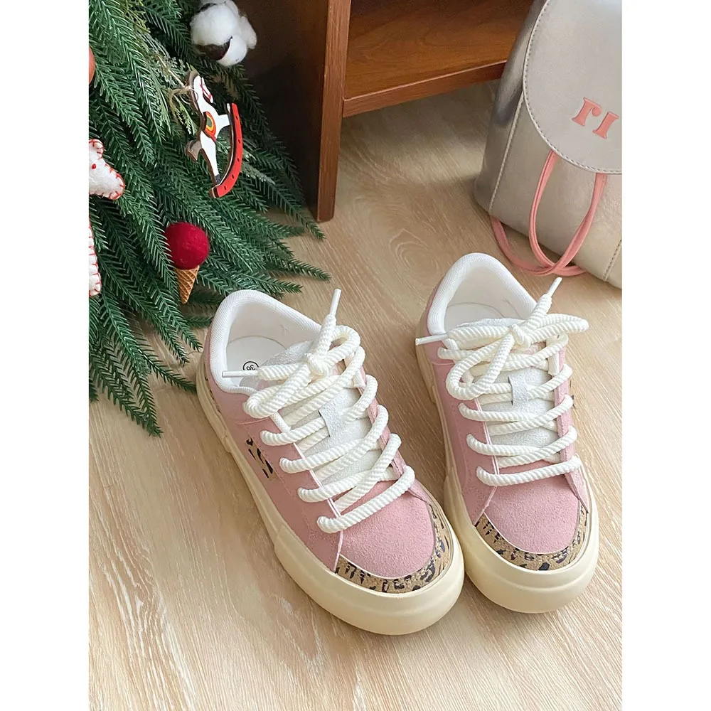 2024 Trendy Leopard Print Women Casual Shoes Soft Sole Comfortable Sports Shoes Lace Up Mixed Colors Top Women Shoes 24-168