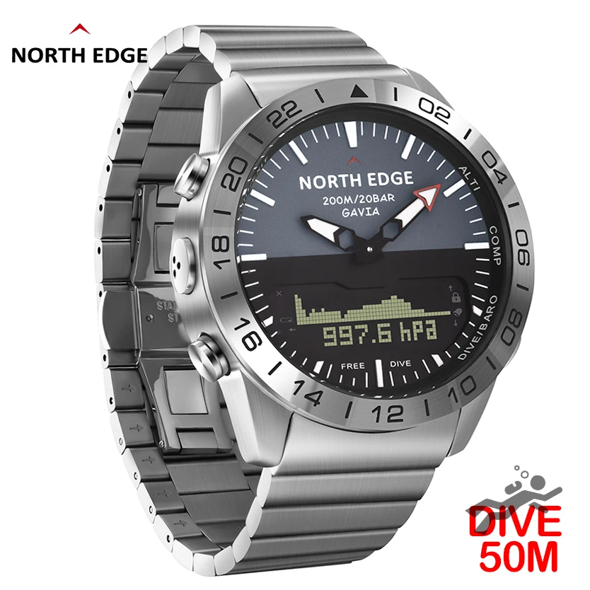 Men Dive Sports Digital watch Mens Watches Military Army Luxury Full Steel Business Waterproof 200m Altimeter Compass NORTH EDGE 3