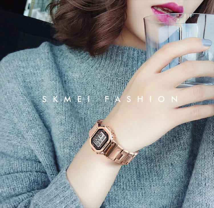 Skmei kadınlar 30M su geçirmez çok fonksiyonlu izle paslanmaz