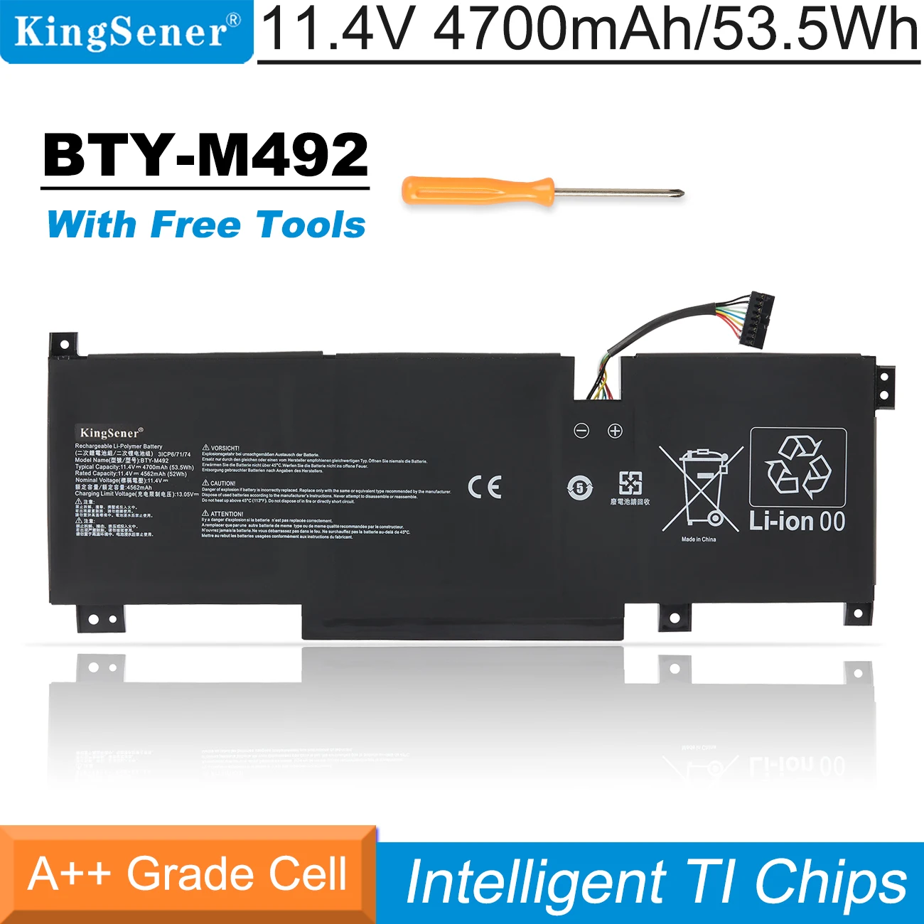 Kingsener Bty-m492 Bateria do Portátil para Msi Pulse Gl66 11udk255vn 11uek016au 11uck-200xpl Gl76 Katana Gf66 Gf76 11ud 11ue 12ug