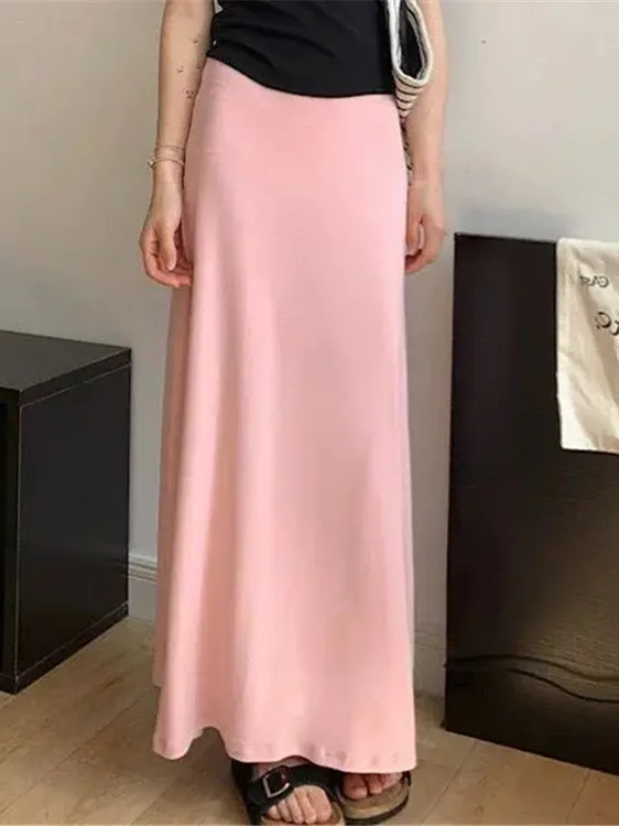 

Женская летняя новая юбка 2024 года в ленивом стиле с завышенной талией большого размера с запахом на ягодицах, облегающая однотонная тонкая юбка CPQO