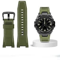 Premium Genuine Leather Watch Strap - Notched Design, 26mm Width - 26-14mm Notch (Nylon Green black)