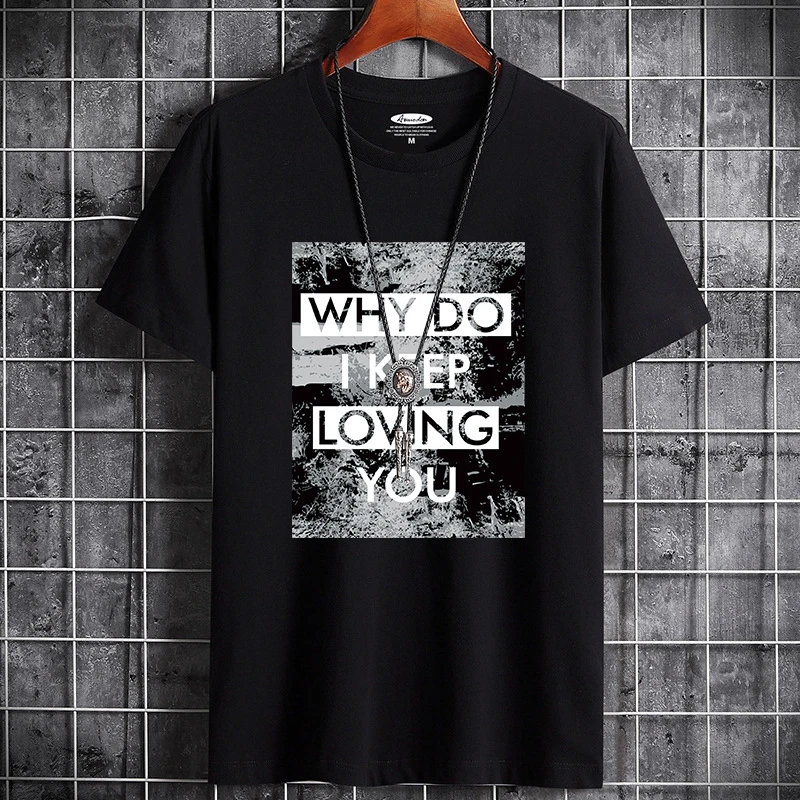 남성용 코튼 티셔츠, 루즈한 캐주얼 반팔, 통기성 티, 코튼 의류, 왜 계속 사랑하세요 