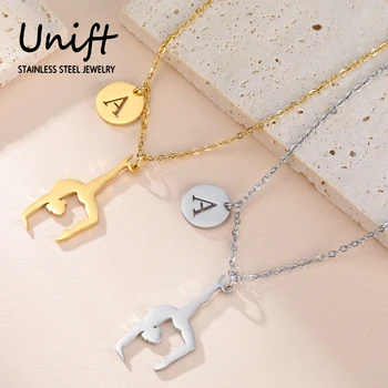 Unift Rhythmic Gymnastic Initial Disc Necklace for Women Girl Stainless Steel Neck Chain Trendy Sport Gymnast Jewelry Best Gift 1