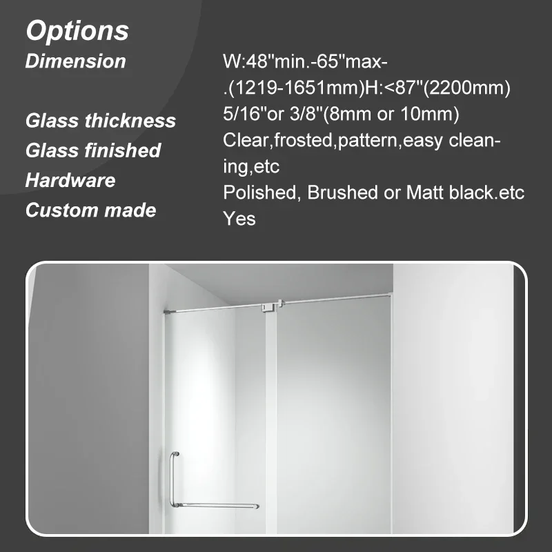Black Frameless Transparent High Security Tempered Glass Rectangular Glass Partition L-shaped Hinged Shower Door