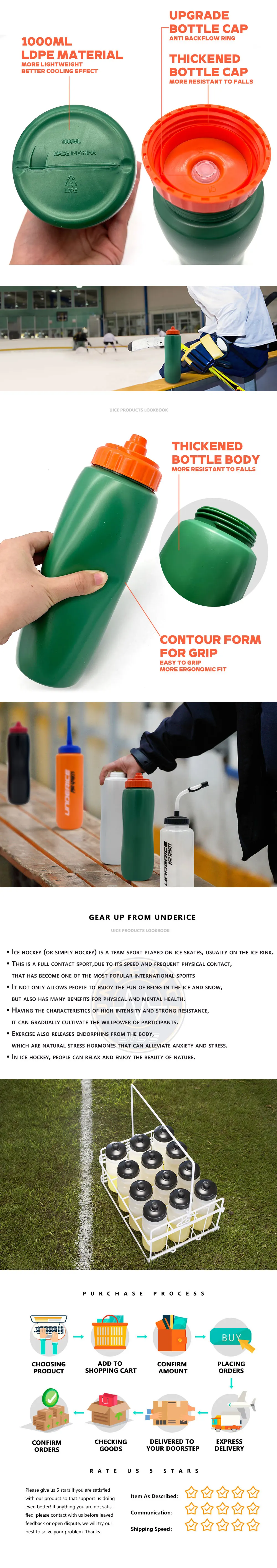 Description Picture 4 of itemIce Hockey Water Bottle Hockey Equipment Hockey Sports Bottle 1000ML BPA Free Football Lacrosse Bottles Sports Gear