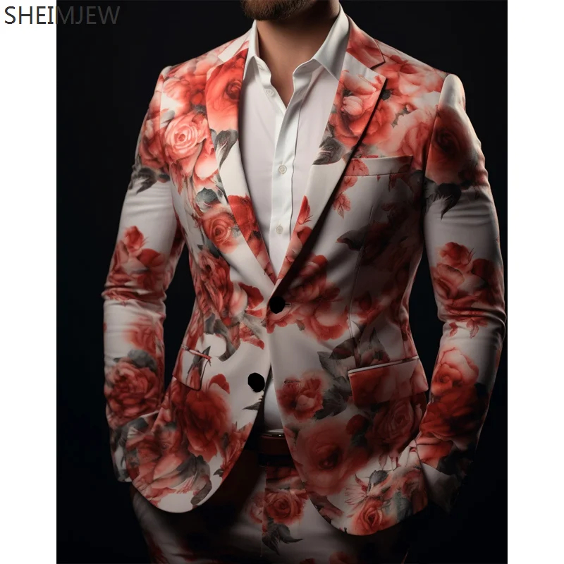 Rose Colorful Print Men's Flower Suit Business Casual Outdoor Classic ...