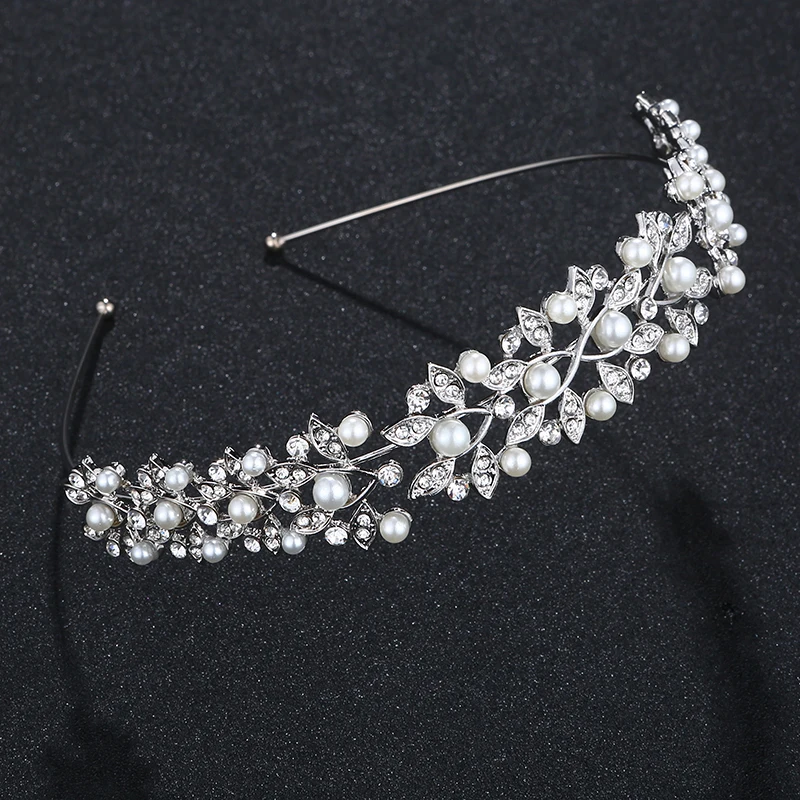Hair Accessories Bridal Hair Accessories Silver Rhinestone Hair Crown with Ivory Pearl Vintage Crystal Bridal Wedding Tiara Bride Headpiece Crowns