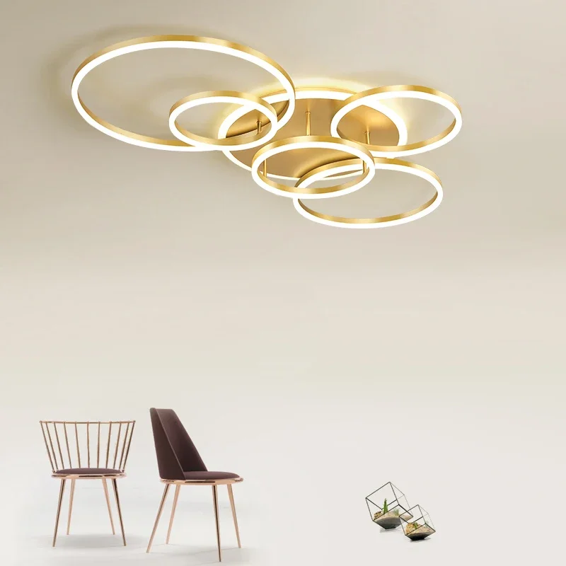 

Modern LED Ceiling Chandelier Light for Living Room Dimmable Bedroom Ring Ceiling Lamp Lustre AC 90-260V Gold White Black Lamps