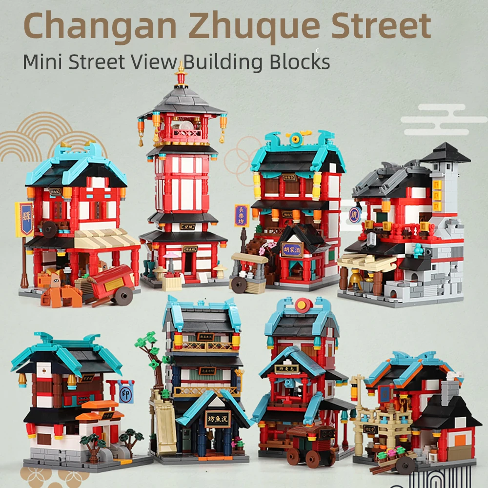 

New Mini Style Tang Dynasty Chang'an City “zhu Que Stree” Building Blocks MOC Scenes Chinatown Model Bricks Toys Collect Gifts