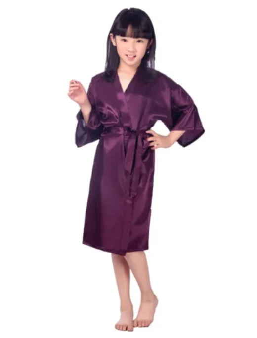 Girls Silky Satin Robes Children Pure Kimono Dressing Gown Bridal Lingerie Sleepwear for Wedding Spa Birthday Party - 4