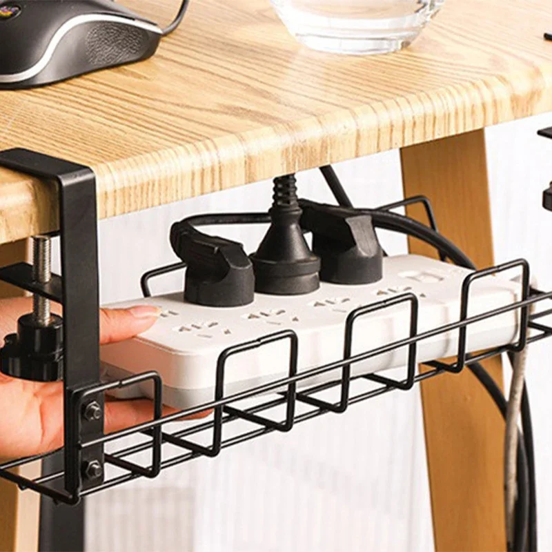 Description Picture 2 of itemUnder Table Hanging Storage Rack Non Punching Metal Cable Shelf Home Office Desk Wire Organizer For Kitchen Storage Accessories