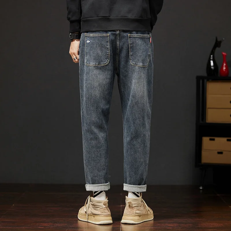 jean man Washed Denim Jeans Men Straight Stretch Jeans for Men Trousers Black gray Classic Vintage Mens Pants Big Size 28-48