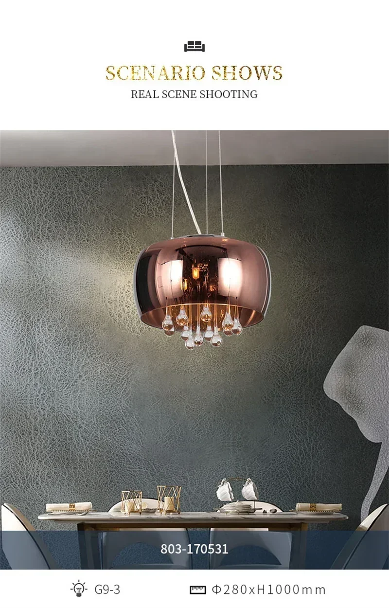 Description Picture 4 of itemModern Luxury Crystal Glass Chandelier for Living Room Smoke Cognac Ceiling Light Hanging Lighting Fixtures Glass Pendant Lamp
