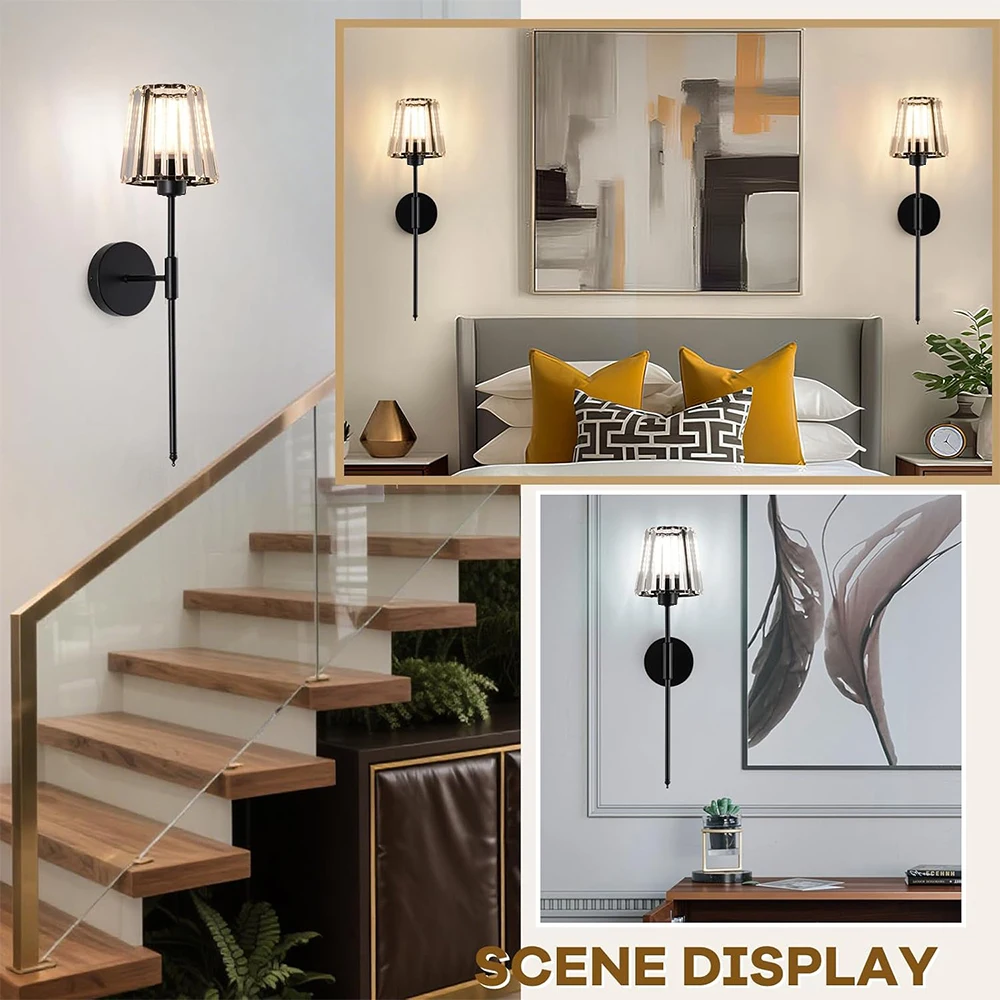 American Style Wall Lamp No wiring LED Rechargeable Bulbs wall Light Crystal wall Sconce For Bedroom Background Home Lighting