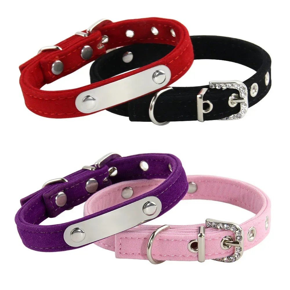 Personalized Cat Collar Soft Velvet Puppy Necklace Collars for Cats Small Dog Kitten Accessories Custom ID Name Free engraving 3
