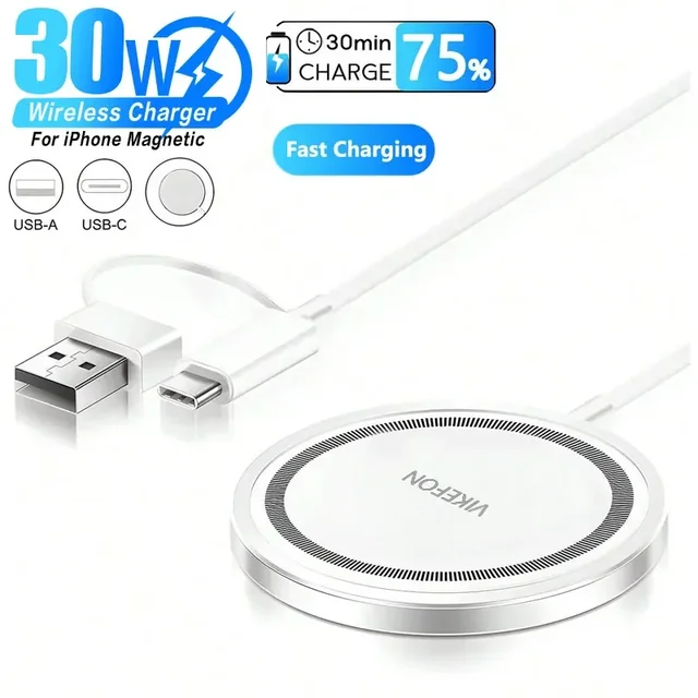 VIKEFON 30W Magnetic Wireless Charger PD Type C